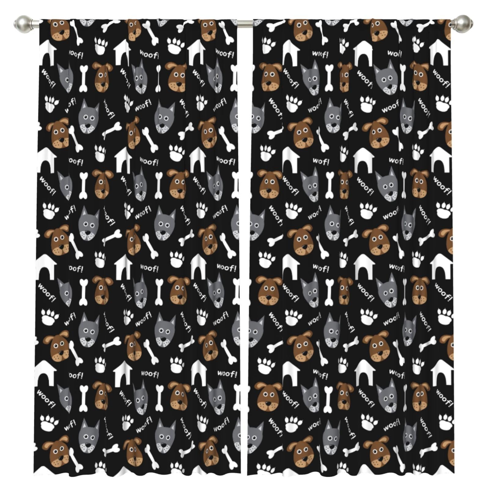 InOmak Dog Paw, 2 Panels Window Curtains 52 x 84 Inch Blackout Curtains for Living Room Bedroom