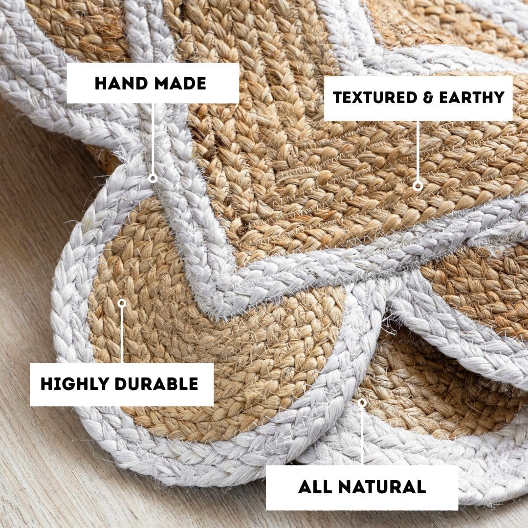 HOMEMONDE Scalloped Braided Jute Runner Rug 2x6 ft - Rustic Natural Fiber Area Rug Vintage Handwoven Indoor Carpet for Entryway, Kitchen, Bedroom, Living Room