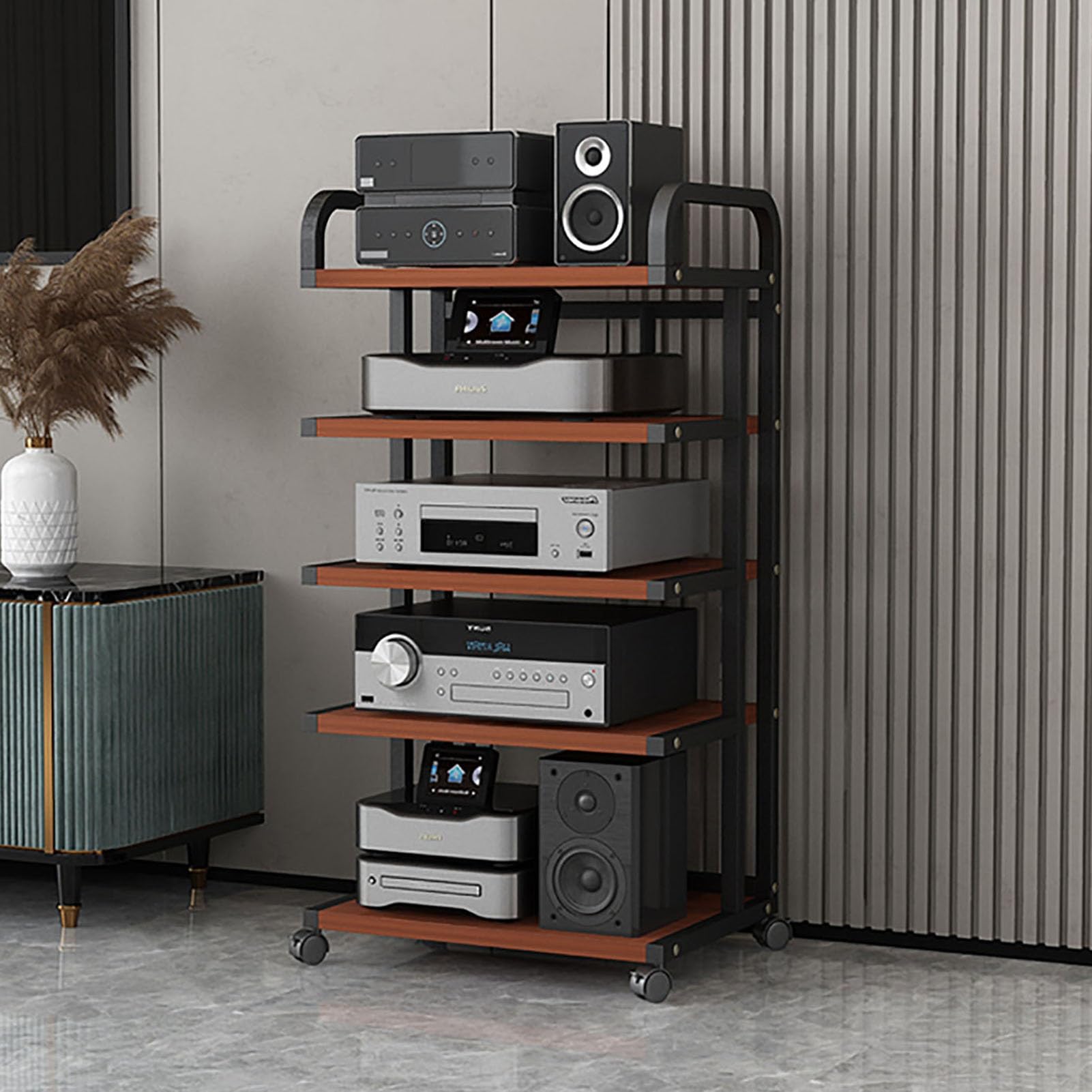 XingLi Movable Media Stand Entertainment Center for TV, AV Media Stand, Consoles, Streaming, Audio Video Components, Stereo Equipment, Gaming Devices?5 Tier Shelf(Color:B)