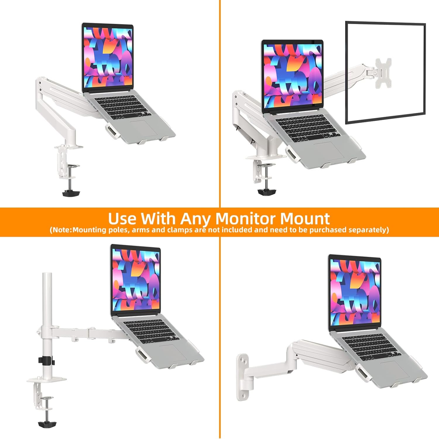 suptek Adjustable 13 to 18 inch Laptop VESA Arm Mount Tray for Monitor Arms and Stands (Tray Only),Fits 75x75/ 100x100 mm VESA Mount Holes,and Supports Weight up to 10lbs,White(TP007W)
