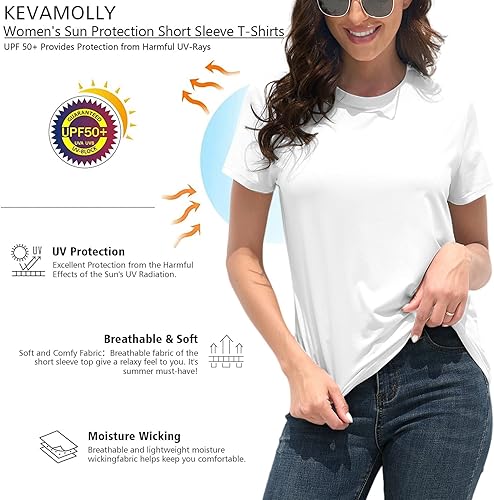 Miniatura 3 de KevaMolly Camisetas básicas para mujer UPF 50+ de manga corta, casuales, de verano, trendy, de ajuste holgado, de una sola pieza