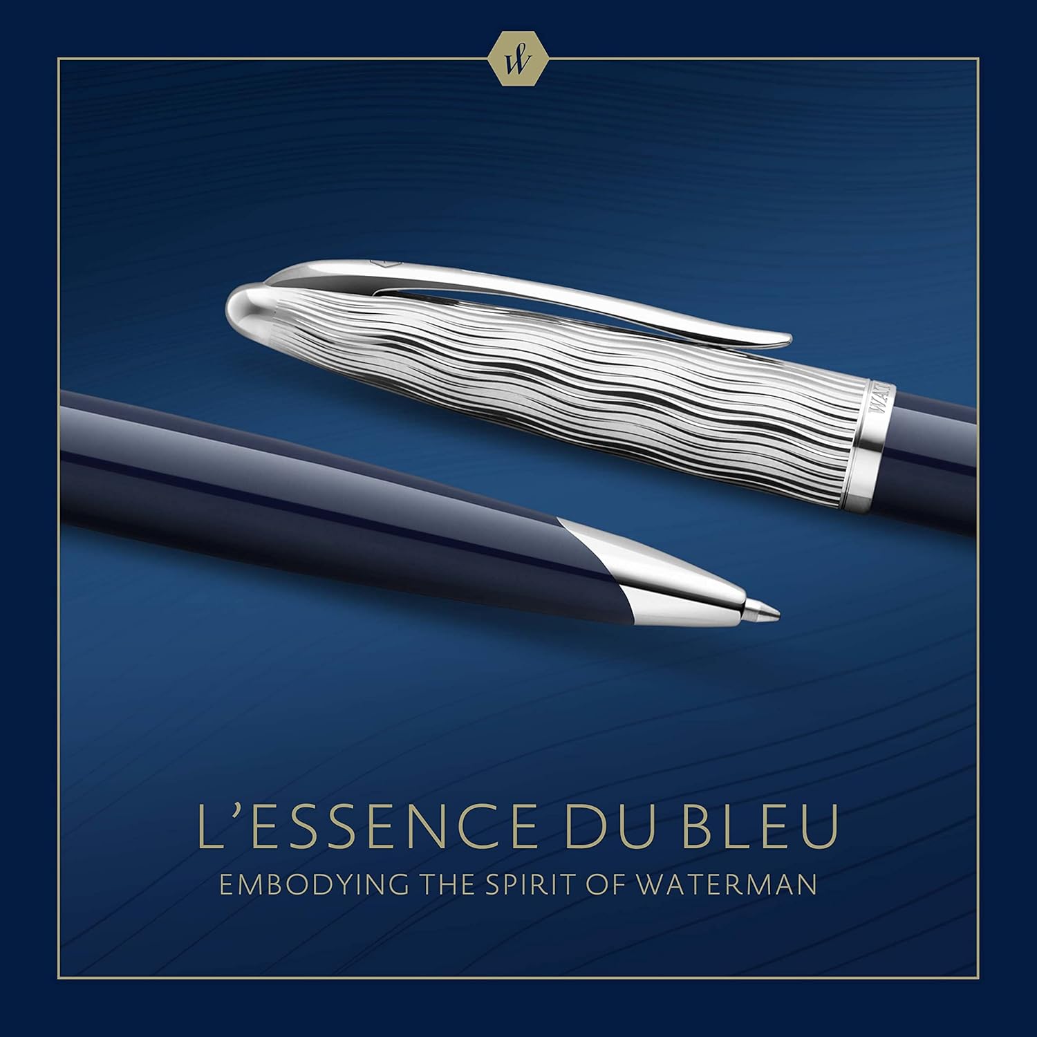 Waterman Carène Ballpoint Pen | Metal & Blue Lacquer | Chiselled Cap | Blue Ink | Gift Box