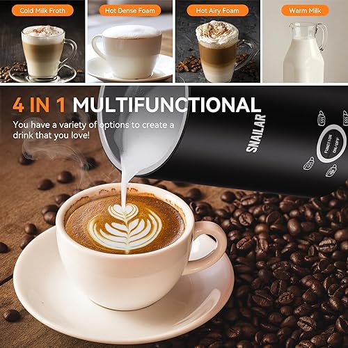 Miniatura 2 de Snailar Espumador de leche, vaporizador de leche eléctrico de acero inoxidable de 10 onzas, máquina de espuma fría y caliente 4 en 1 para latte,