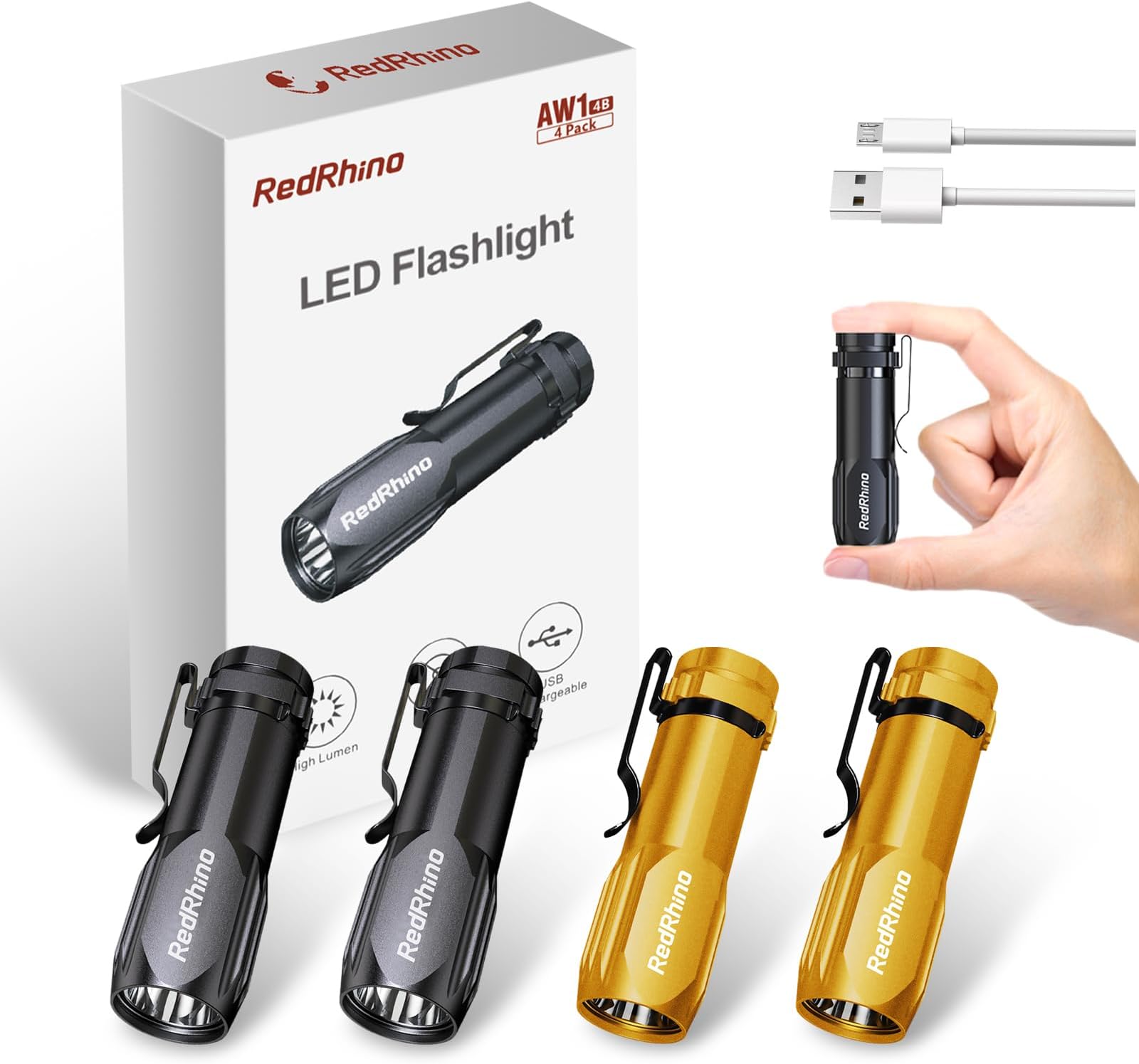 KunHe 5 Pack Mini Small Pocket LED Flashlight, USB Rechargeable