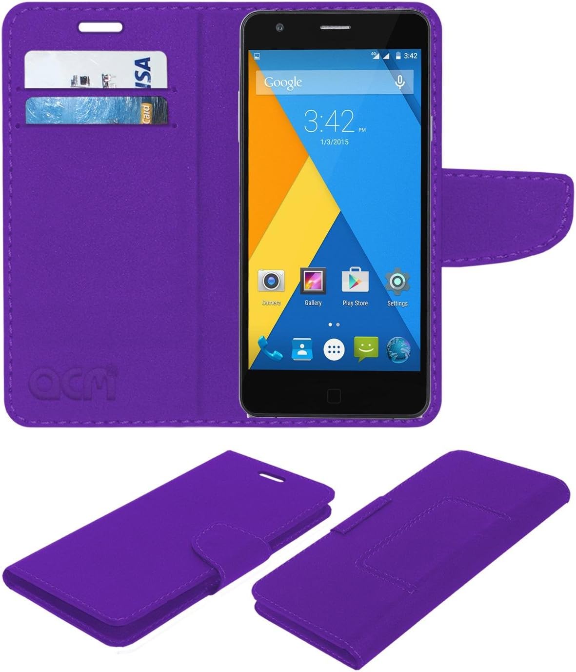 ACM Mobile Leather Flip Flap Wallet Case Compatible with Micromax Yu Yuphoria Yu5010 Mobile Cover Purple