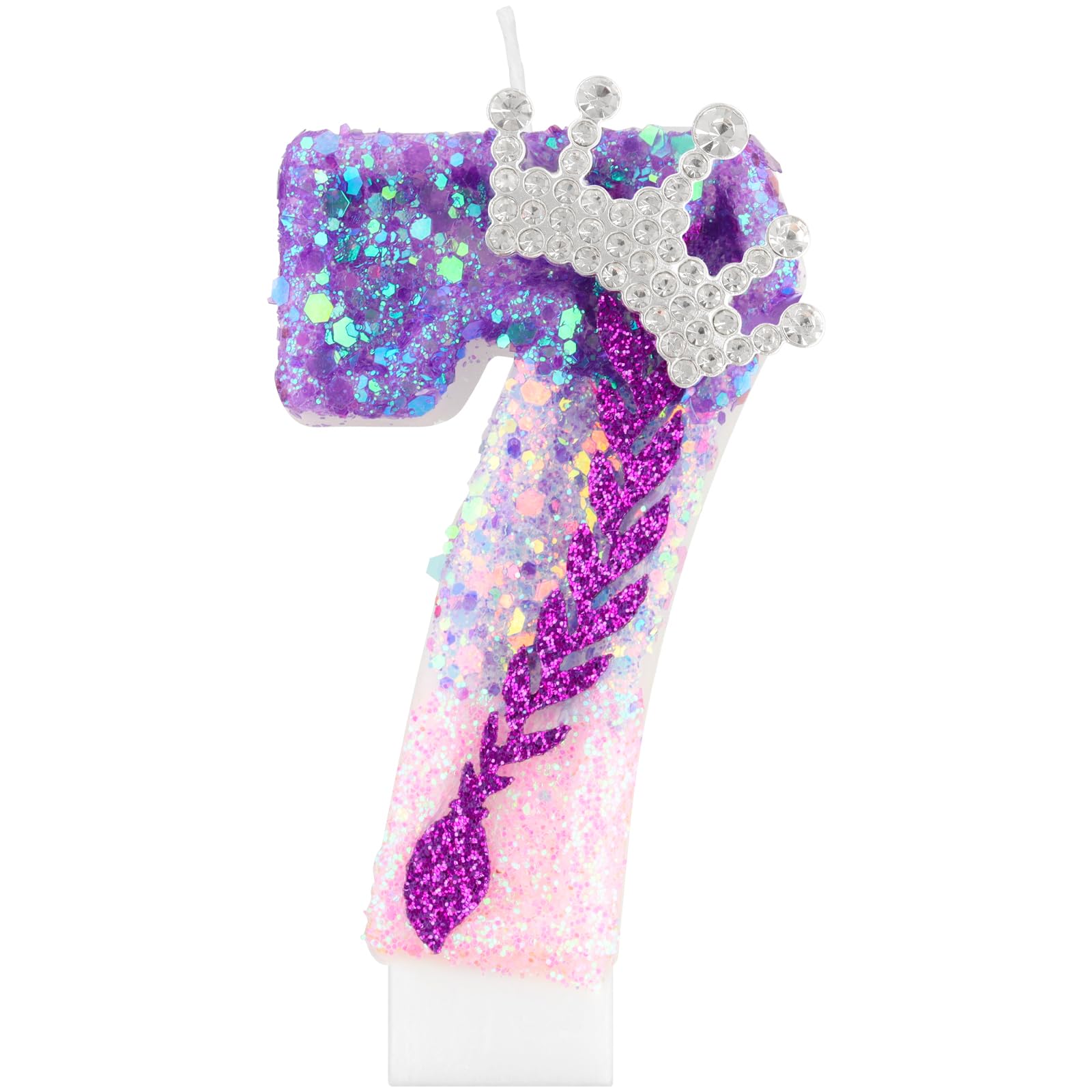 Kpop Birthday Candles,Purple Pink Number 7 Candle for Cake,Girls 7th Birtdhay Decorations,Glittering Crown Cake Toppers with Sequins for K pop Theme Party Supplies,Anniversaries and Celebrations