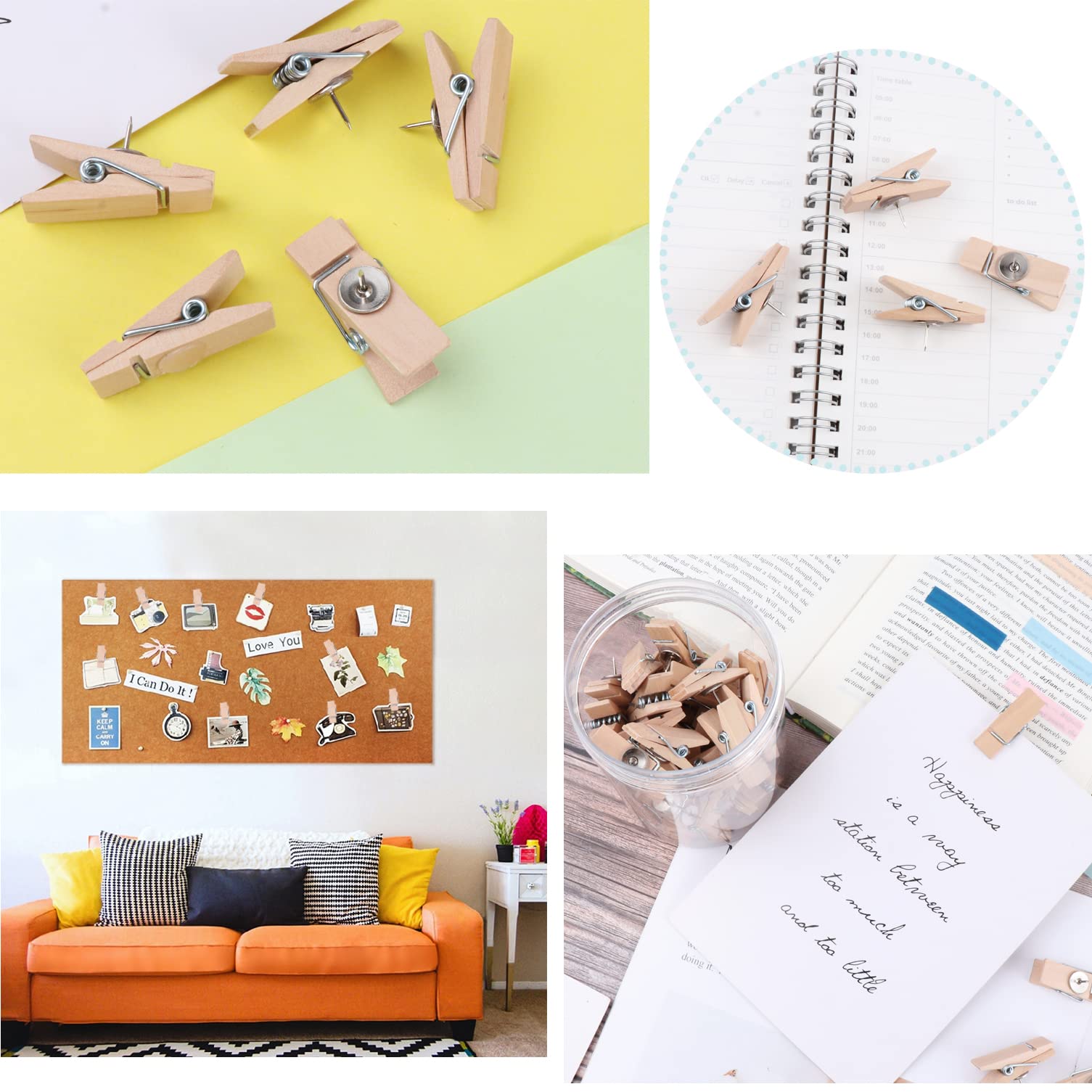 50 Pinnnadeln Mit Holzklammern & Herz-Deko – Für Pinnwand, Korktafel, Büro & Zuhause