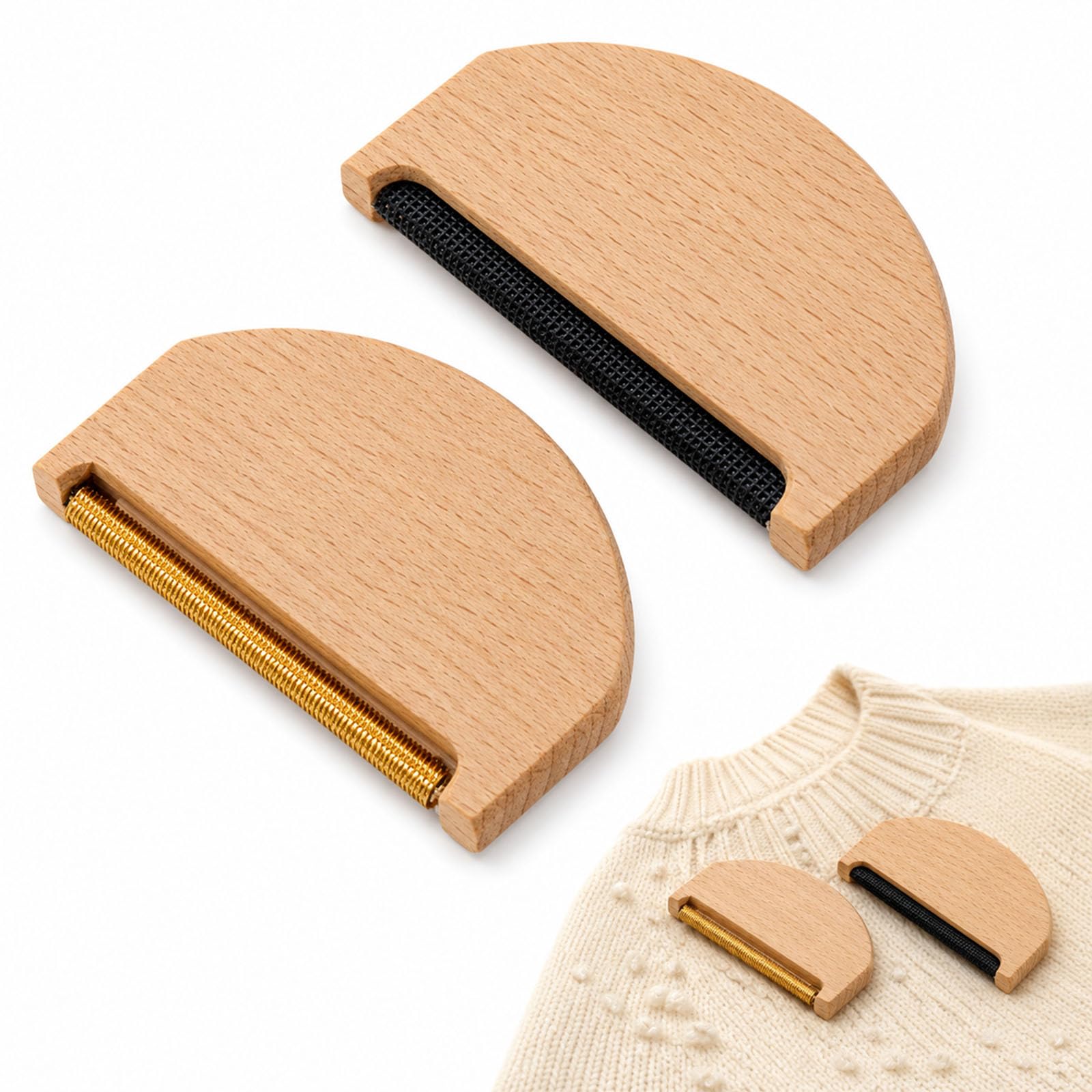 2 Pack Beech Wood Cashmere Comb Set, Manual Lint Remover for Wool Knitwear