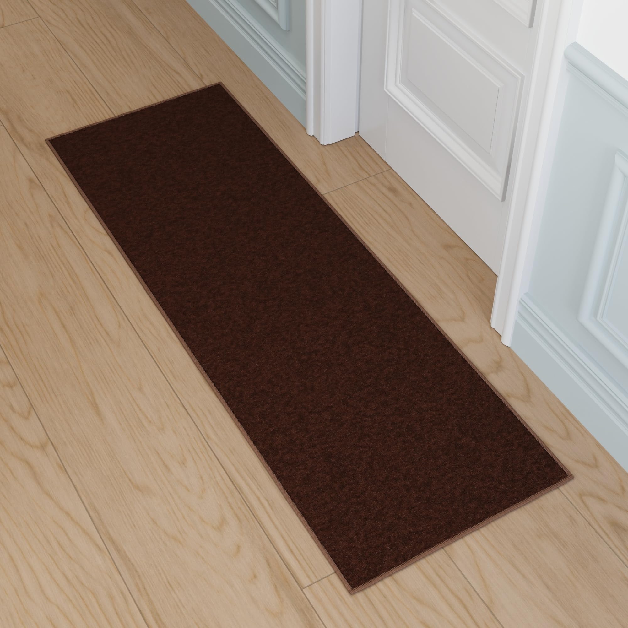Ottomanson Tapis de couloir collection Ottohome dos en caoutchouc uni 67 cm x 183 cm marron