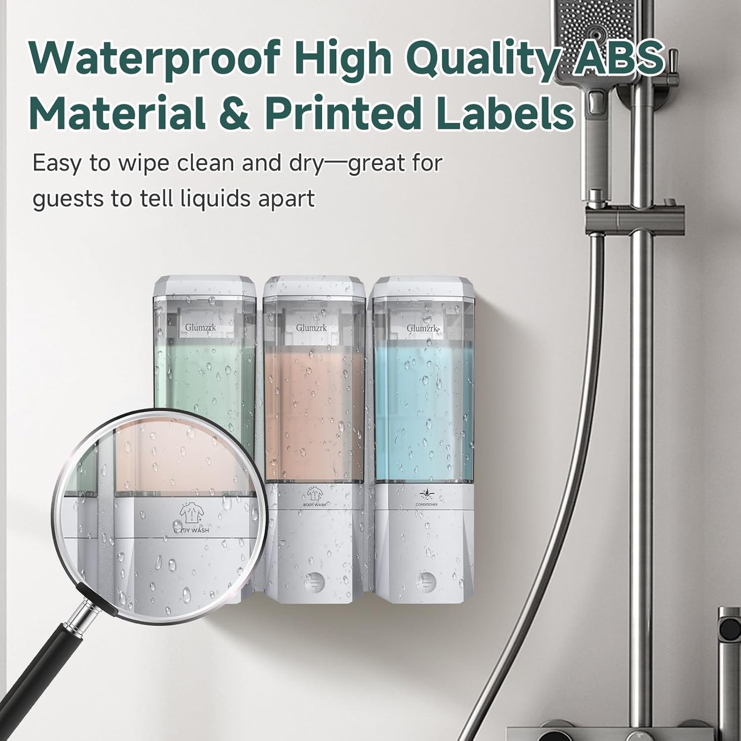 Shampoo and Conditioner Dispenser 3 Chamber No Drill Shower Soap Dispenser Wall Mounted Shampoo Conditioner Body Wash Dispenser 3 * 500ml Refillable Shower Dispenser for Bathroom Hotel, Silver