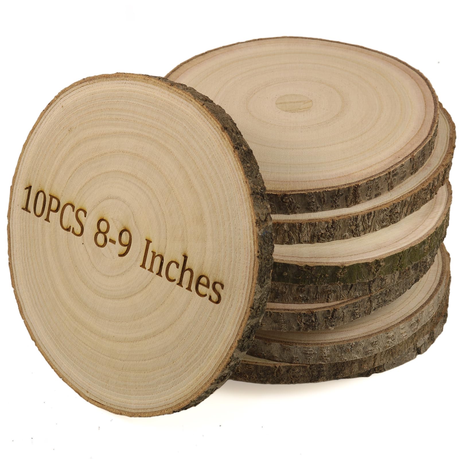 Natürliche Holzscheiben für Tafelaufsätze, 10 Stück, 20,3 - 22,9 cm, große Holzkreise, runde Holzstücke und Holzstücke für Hochzeitsdekoration, Holzaufsätze für Tische und rustikale
