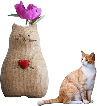 5.9 Cat Statue Flower Vase, Resin Handmade Cat Vase, Cat Sculpture Ornament for Table Centerpieces Living Room Office, Gifts for Cat Lovers and Cat Owners 1Pcs
