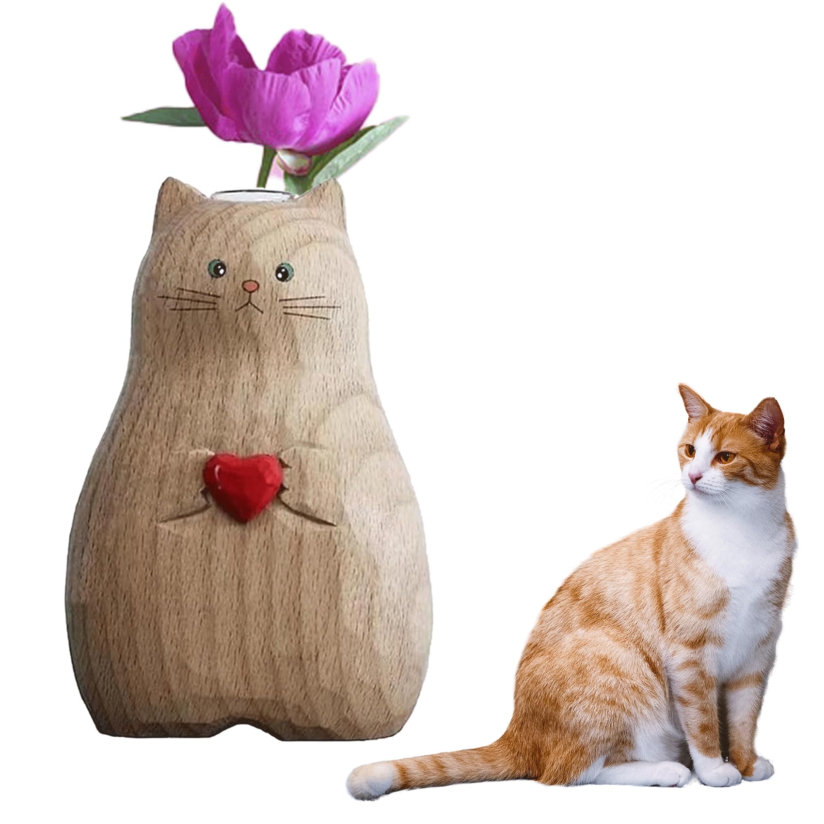 5.9” Cat Statue Flower Vase, Resin Handmade Cat Vase, Cat Sculpture Ornament for Table Centerpieces Living Room Office, Gifts for Cat Lovers and Cat Owners (1Pcs)