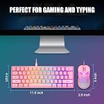 RedThunder 60% Gaming Keyboard and Mouse Combo, Ultra-Compact 61 Keys RGB Backlit Mini Keyboard, Lightweight 7200 DPI Honeycomb Optical Mouse, RGB Wired Gaming Set for PC MAC PS5 Xbox Gamer(Pink)