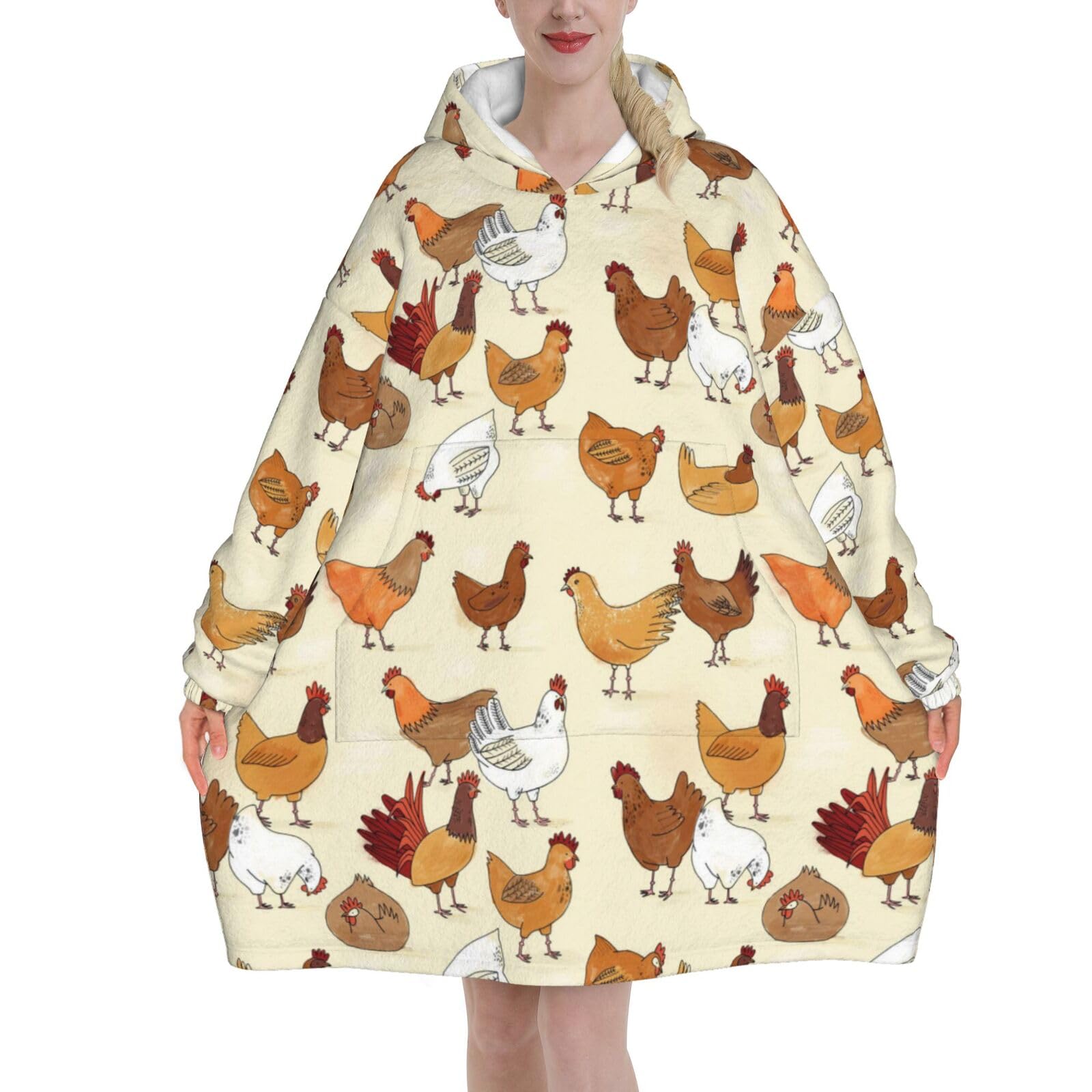 Jmorco A Brood Of Chickens Blanket Hoodie Oversized Wearable Hooded Blanket Warm Throw Blanket Sweatshirt For Women Men Teens 280g Flannel