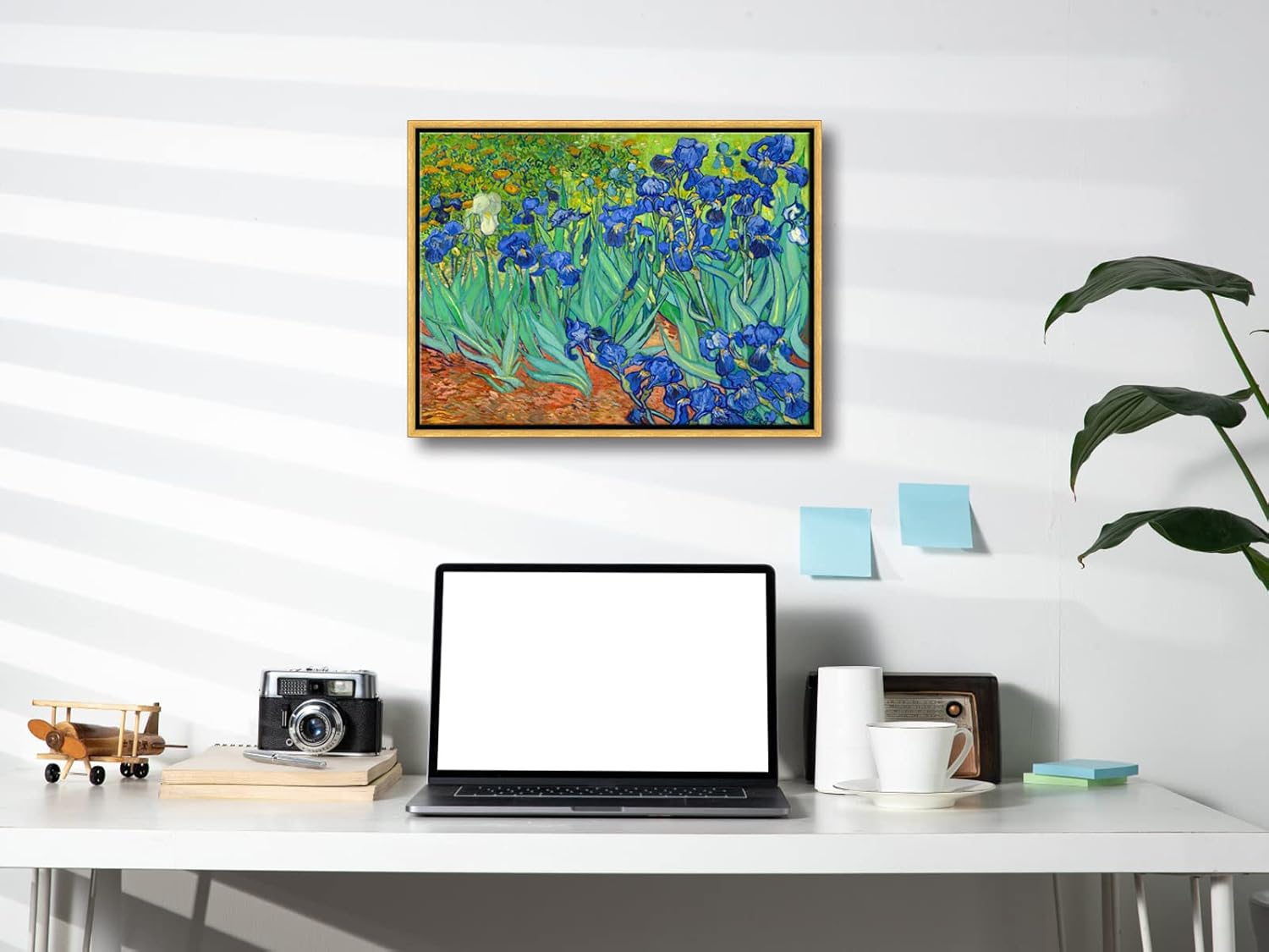 Wieco Art Framed Wall Art Canvas Prints Irises By Van Gogh Famous Flowers Oil Paintings Reproduction Abstract Canvas Prints for Home Living Room Decorations Bronze Gold Frame