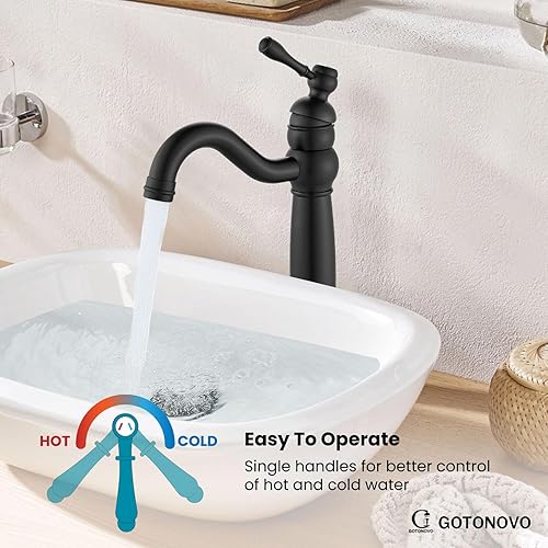 Miniatura 6 de gotonovo Grifo de baño giratorio de 360 con un solo agujero, grifo de baño alto para lavabo, grifo de lavabo con drenaje desplegable, negro mate