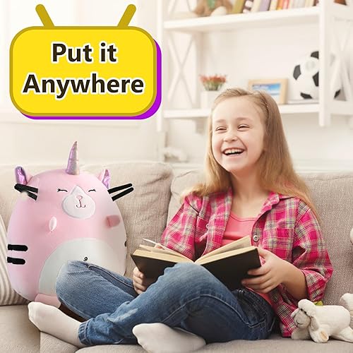 Miniatura 6 de Marsjoy Almohada de peluche de gatito rosa de 8 pulgadas, peluche de animal de peluche, lindo gato, unicornio, juguete para abrazar, cojín suave