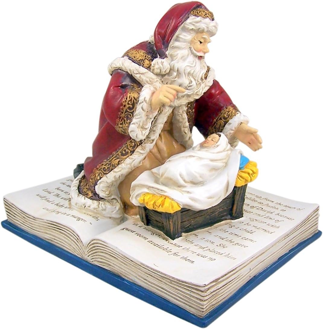 Gifts of Faith Adoring Kneeling Santa on Bible Resin Christmas Statue Musical Figurine, 8 Inch