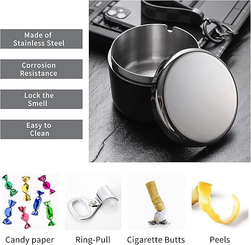 Miniatura 6 de Cenicero sin humo con tapa para fumadores, revestimiento de acero inoxidable, resistente al viento, duradero, fácil de limpiar, ceniceros frescos