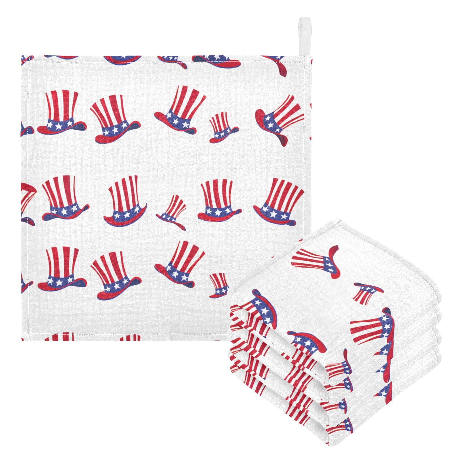 Nander 5Pack Baby Muslin Washcloths,Independence Day Soft Face Cloths for Newborn, Absorbent Bath Wash Cloths, Wipes, Burp Rag,Toddlers Essentials Stuff, Baby Registry as Shower