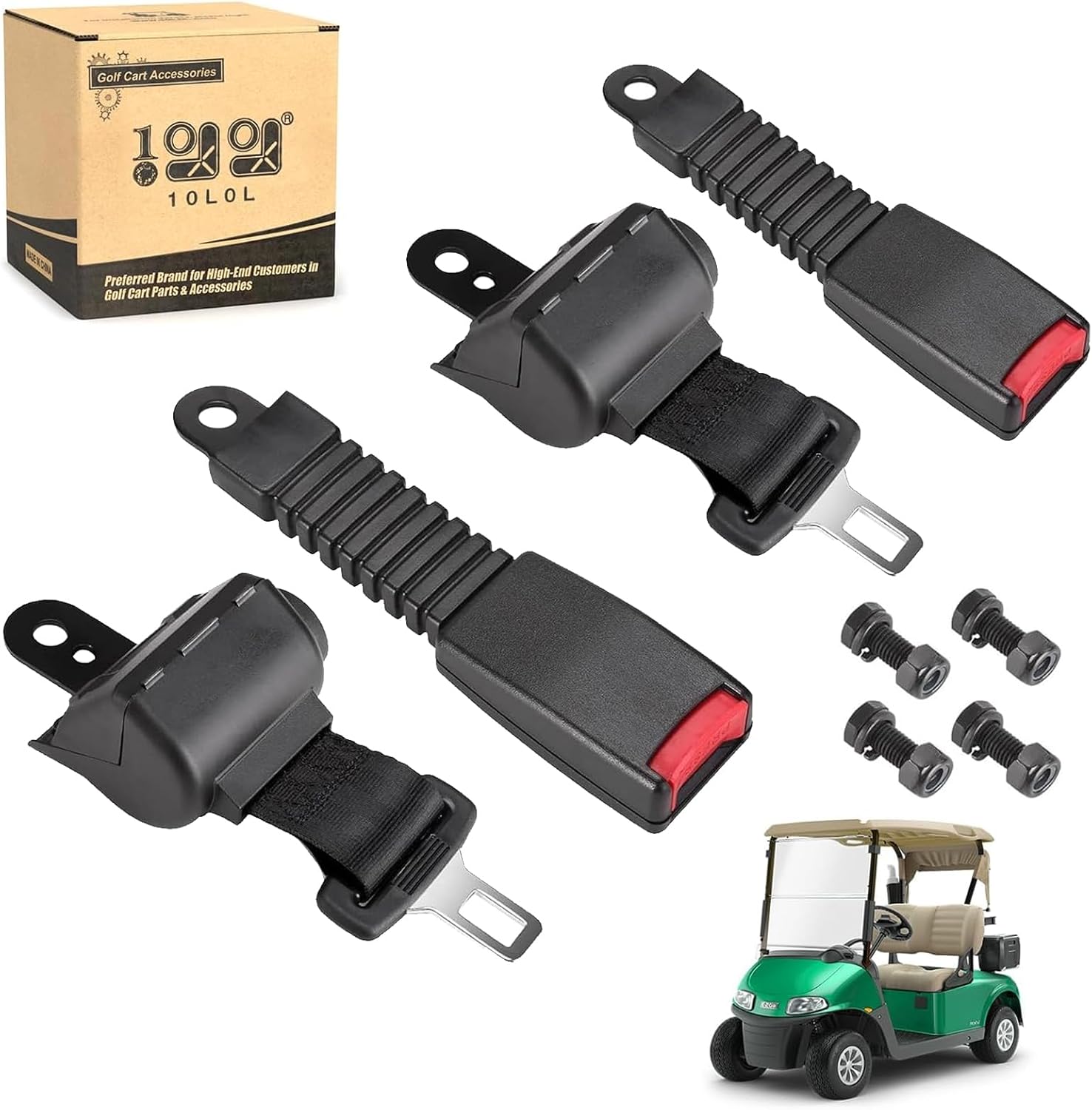 10L0L Universal Retractable Seat Belts for Yamaha EZGO Club Car Golf Carts - 42" Street Legal Set of 2