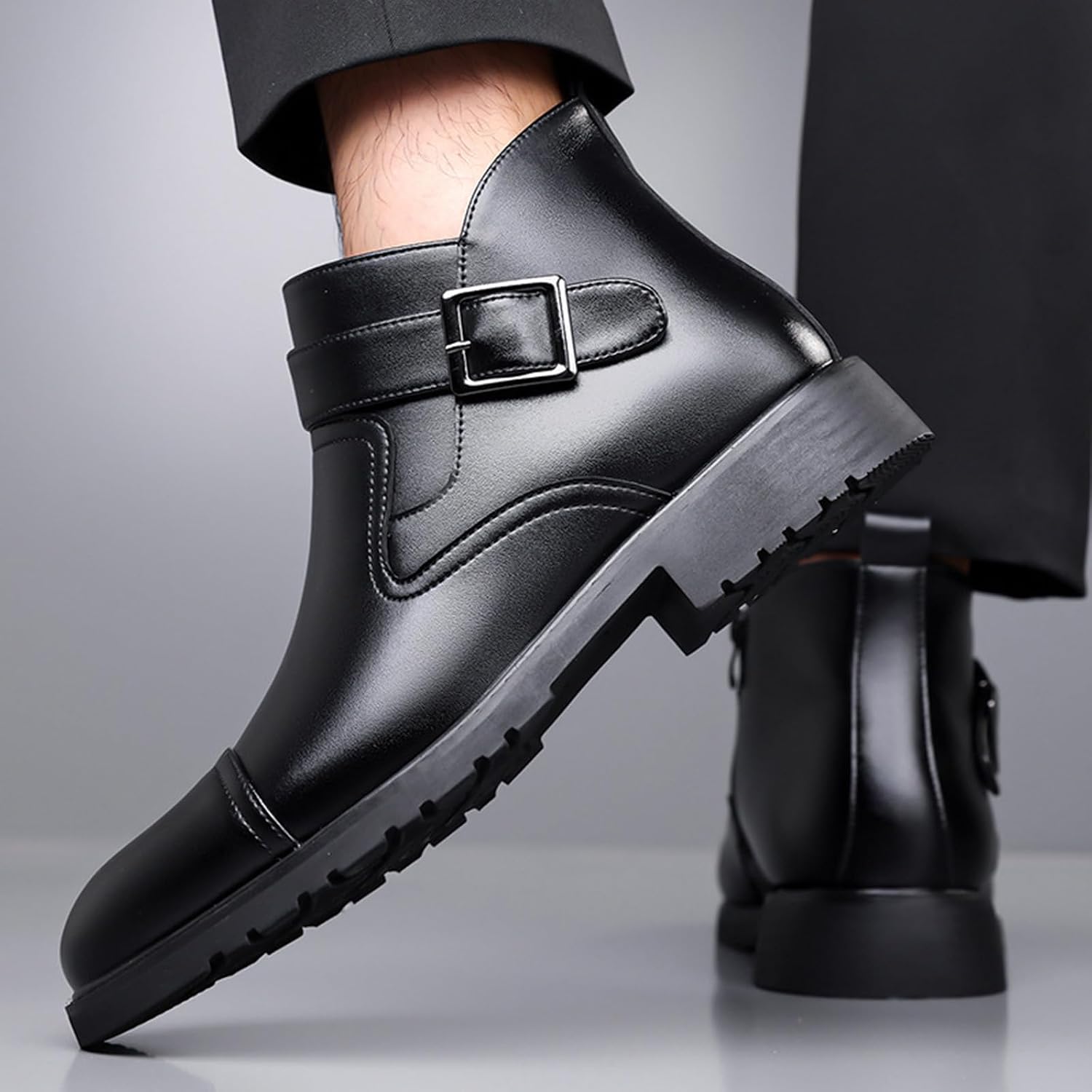 Men's Leather Low Heel Dress Chelsea Ankle Boots Fashion Side Zipper Comfort Cap Toe Non-Slip Block Heel Winter Warm Boots Formal Business Wedding Evening Monk Strap Chukka Boots