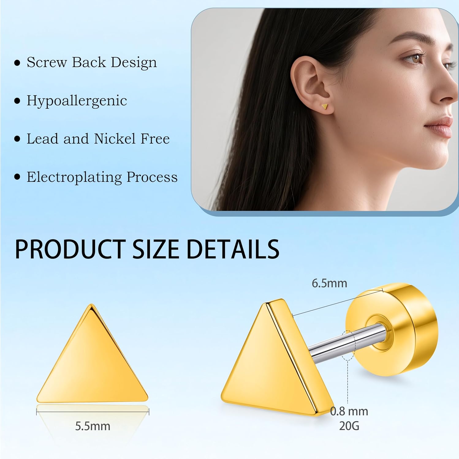 Limerencia Titanium Stud Earrings, F136 implant Grade Titanium Earrings for Women Men Sensitive Ears - Image 5