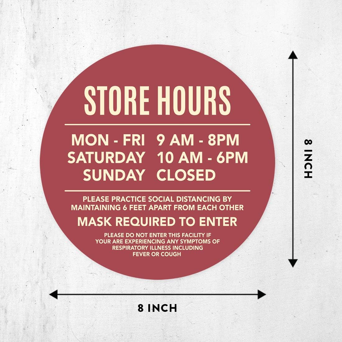 Andaz Press Custom Temporary Store Office Hours for Social Distancing Custom Temporary Hours, Social Distancing Business Signs, 50 Labels, 10-Pack 8" Round + 40-Pack 2" Circle Vinyl Sticker Decals