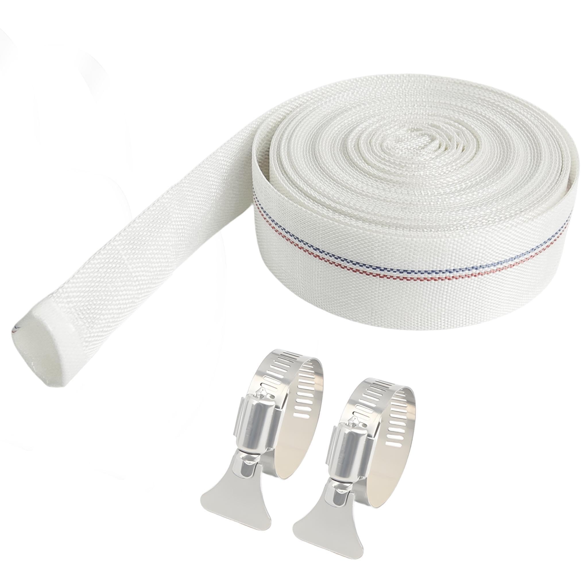 Vectorgolden Lay Flat Water Discharge Hose, 25 mm x 20 m Pool Backwash Hose with 2 Stainless Steel Hose Clip for Draining Pond, Garden Irrigation, Swimming Drain Pools(White)