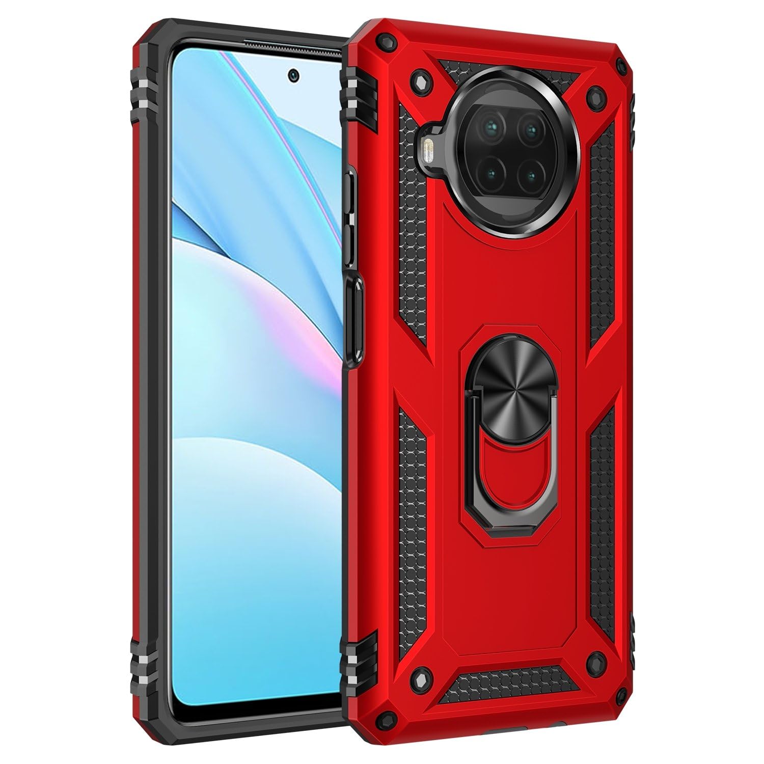 Cover Per Xiaomi Mi 10T Lite 5G Con Supporto Anello 360° E Rotazione 180°, Custodia Antiurto TPU/PC (Nero)