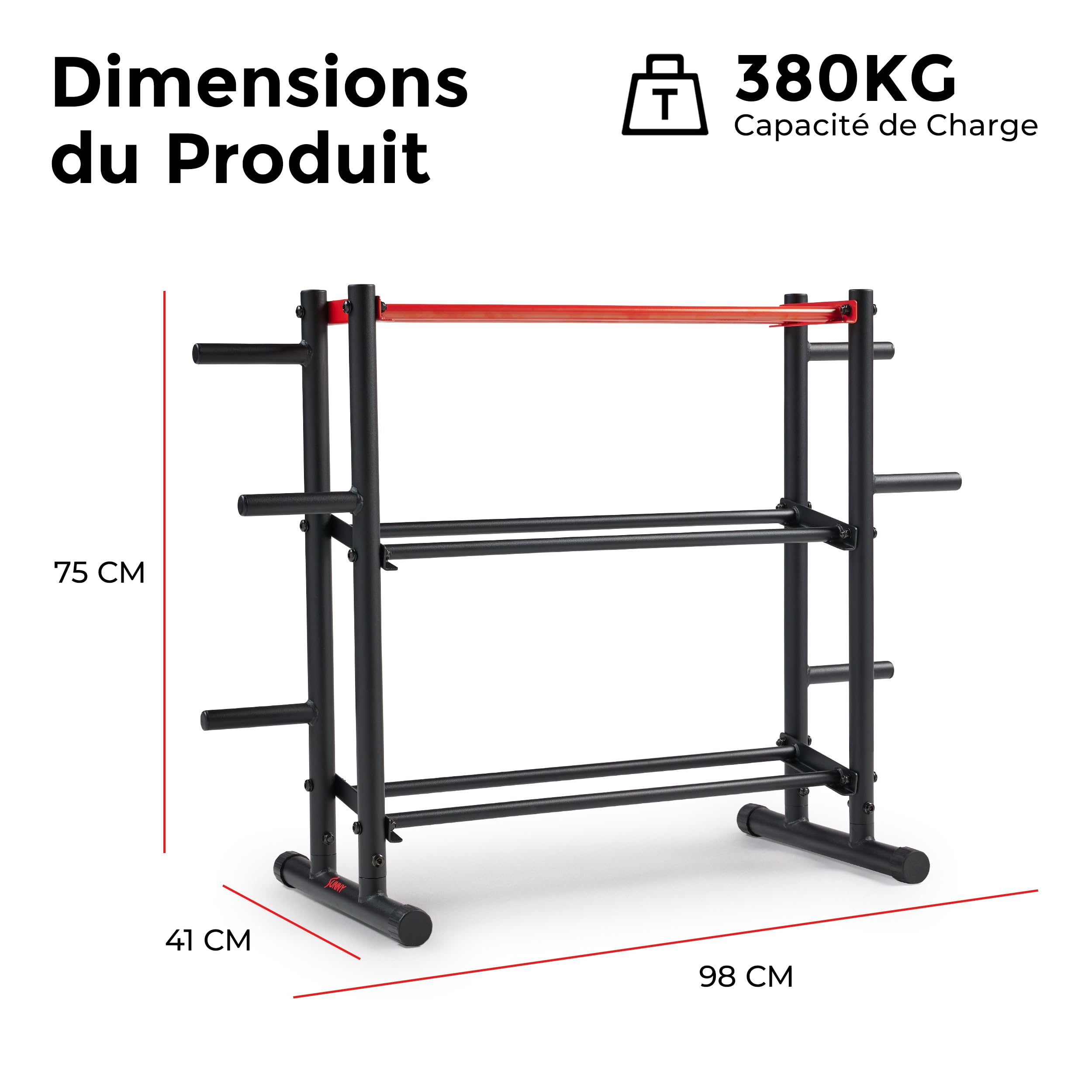 Sunny Health & Fitness Support de rangement multi-poids pour haltères, kettlebells, plaques de poids olympiques, haltères et ballon de médecine, support d'entraînement en métal robuste pour salle de