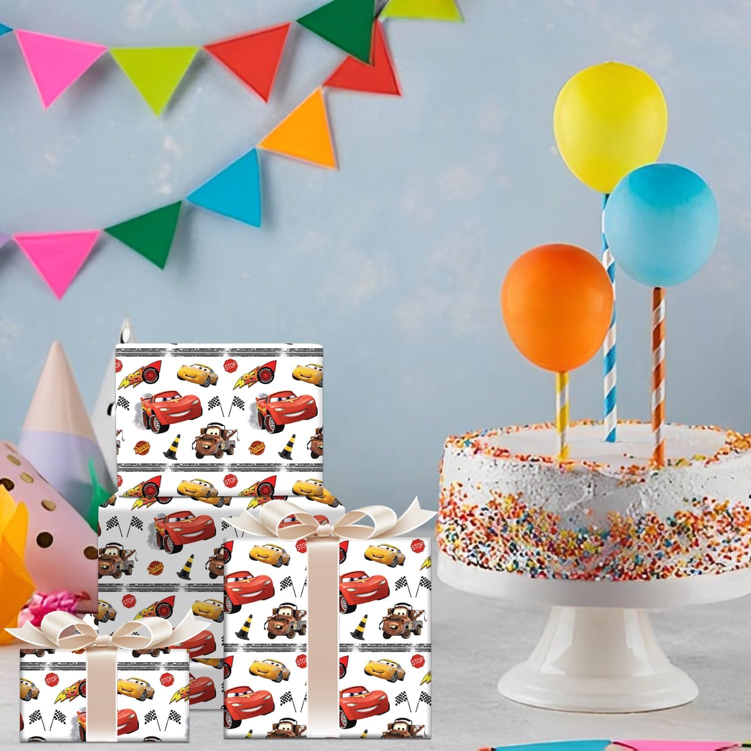 4Pack Wrapping Paper 20X30 inch for Baby Shower Kids McQueen Birthday Party Decorations Wedding DIY Crafts Gift Packing Birthday McQueen cars Decoration (car)