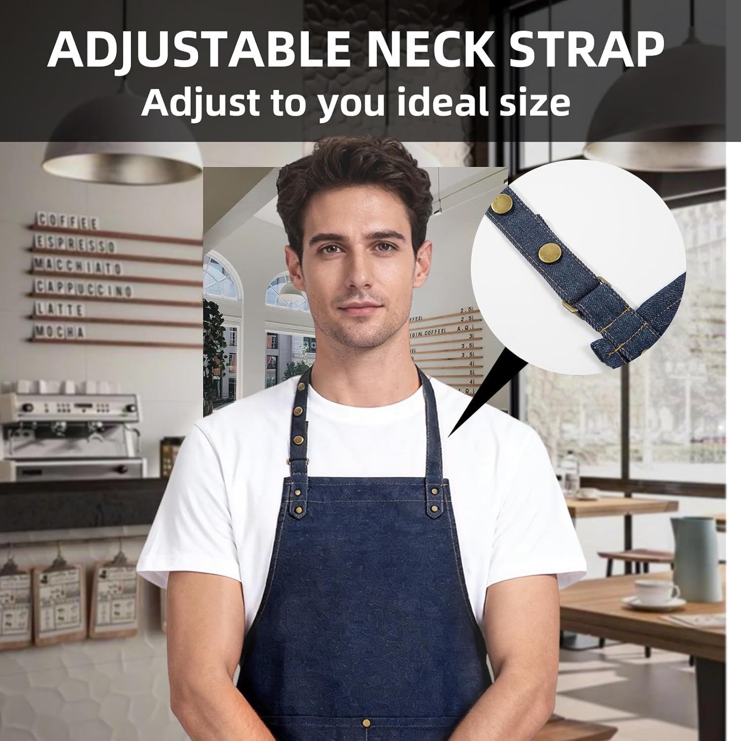 Denim Work Aprons for Men and women with Adjustable Strap and Large Pockets Apron Kitchen Cooking Baking Chef coffee garden Apron