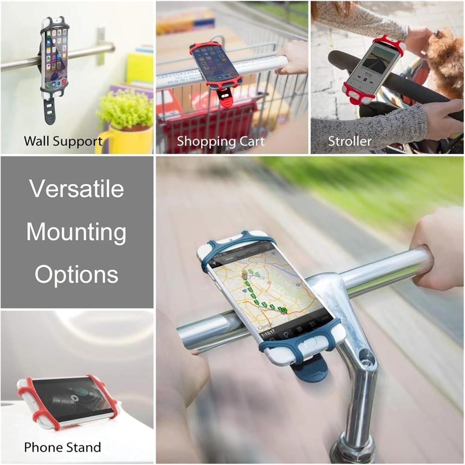 Bike Phone Mount Universal Silicone Bike Bicycle Phone Holder Mobile Motorcycle Handlebar Bracket Stand Bicycle Phone Holder(Yellow)