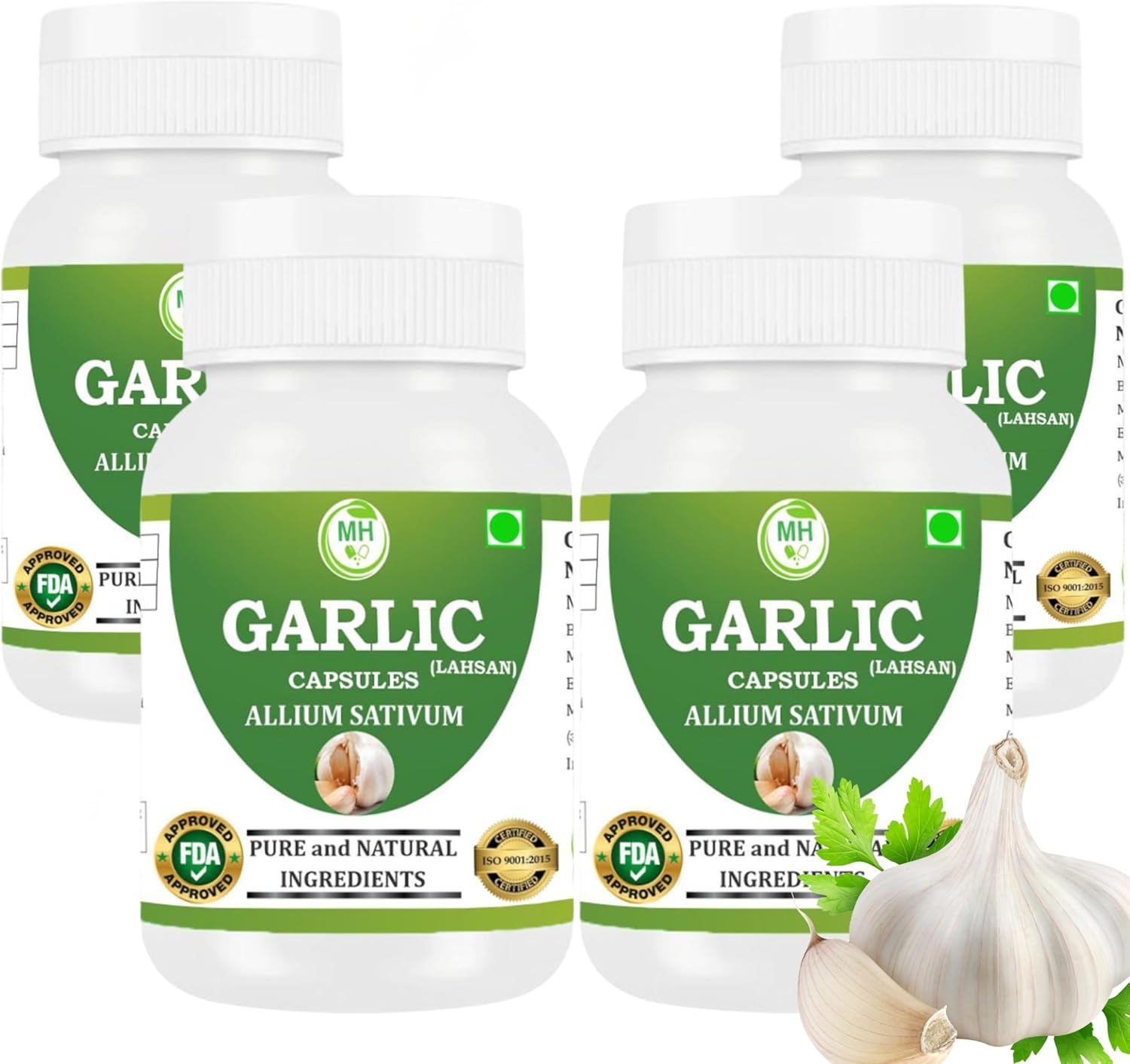 Morsan Healthcare Odorless Garlic Capsules 500 mg | Allium sativum | 240 Vegan Capsules | Herbal Supplement | Vegan, Gluten-Free, GMO-Free | Natural Herbal Supplement | Pack of 4 Bottle
