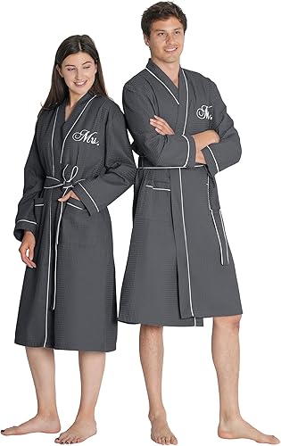 AW BRIDAL Set de Batas de Tejido de Gofre Mr y Mrs para Regalos de Boda y Compromiso, Batas a juego para Aniversarios para Parejas, Mujeres y Hombres