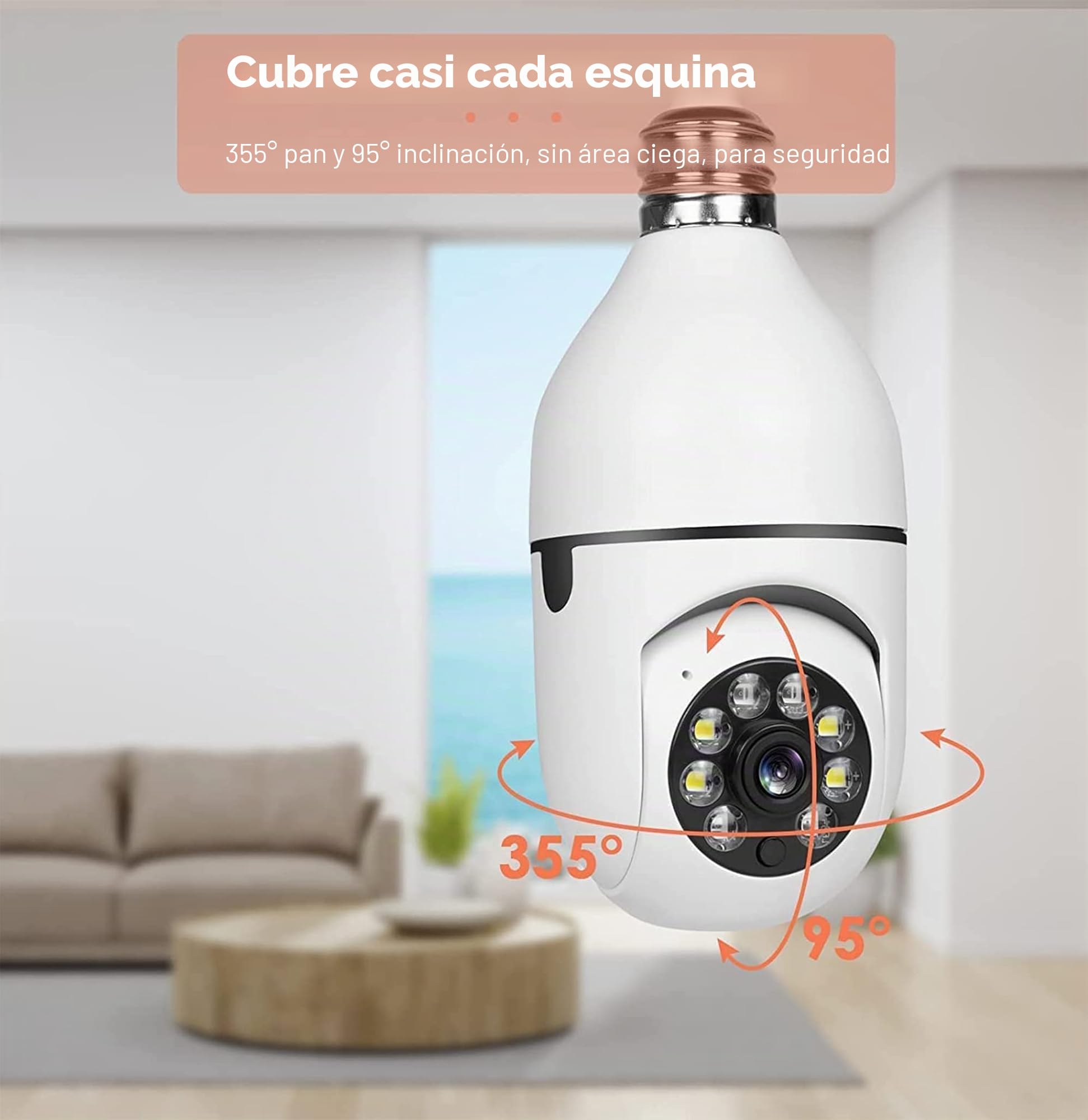 2 Piezas Cámara de Bombilla, Cámara de Bombilla 360 Grados WiFi al Aire Libre con Visión Nocturna, Cámara De Vigilancia Guardcam, Seguimiento Automático, Audio Bidireccional, Detección de Movimiento