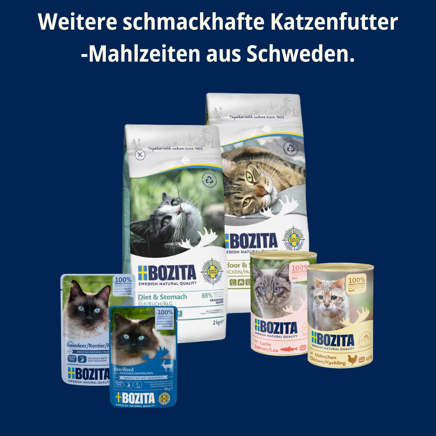 Bozita Nassfutter Häppchen in Sauce mit Fisch und Fleisch - 12x85g Portionsbeutel getreidefreies & weizenfreies Futter für Katzen - Katzennassfutter für Adult-Katzen mit 8,5% Protein & 4,5% Fettgehalt