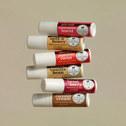 Miniatura 6 de Dionis Juego de bálsamo labial de leche de cabra, cera de abejas, manteca de karité y aceite de coco, fabricado en los Estados Unidos, libre de