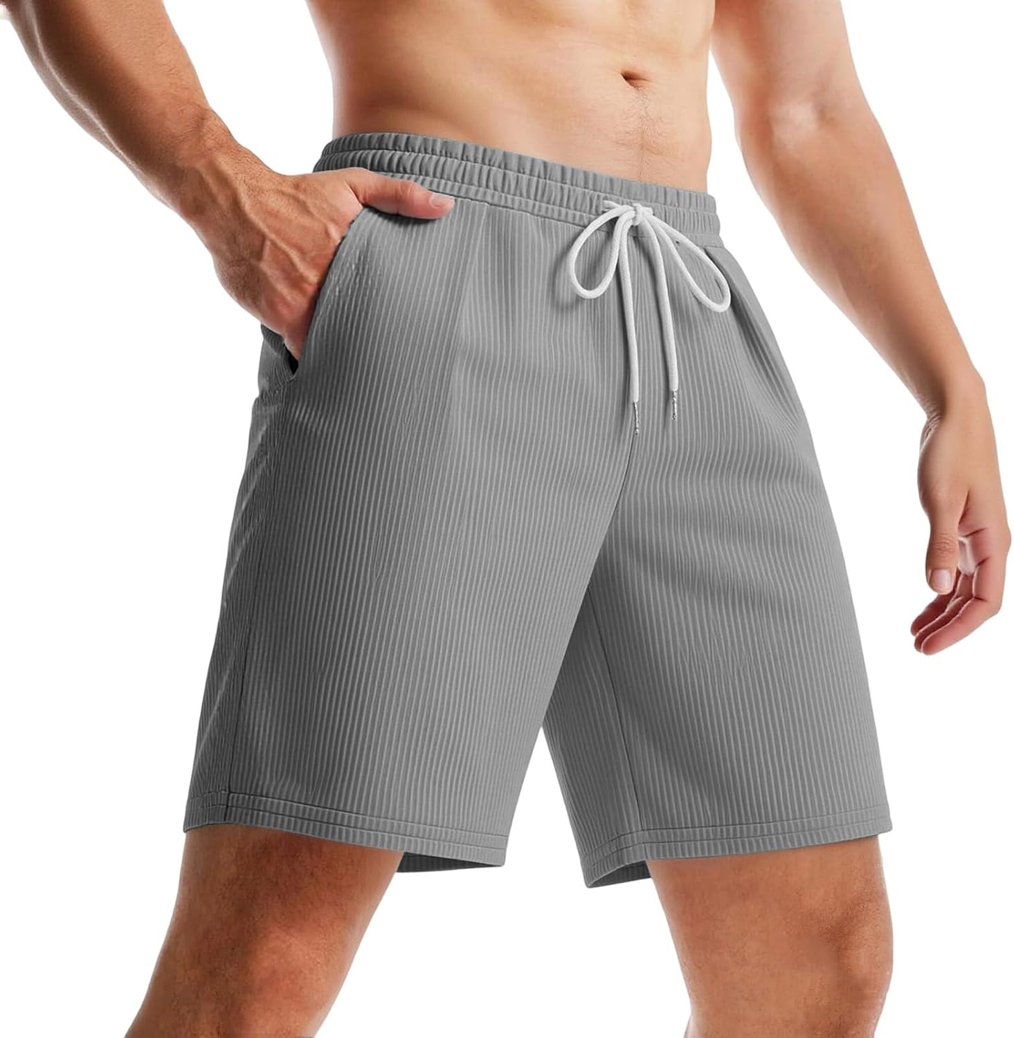 FQZWONG Men Shorts Summer Elastic Waist Shorts Fashion Hiking Trousers Casual Sport Short Pant Workout Gym Pants with Pocket