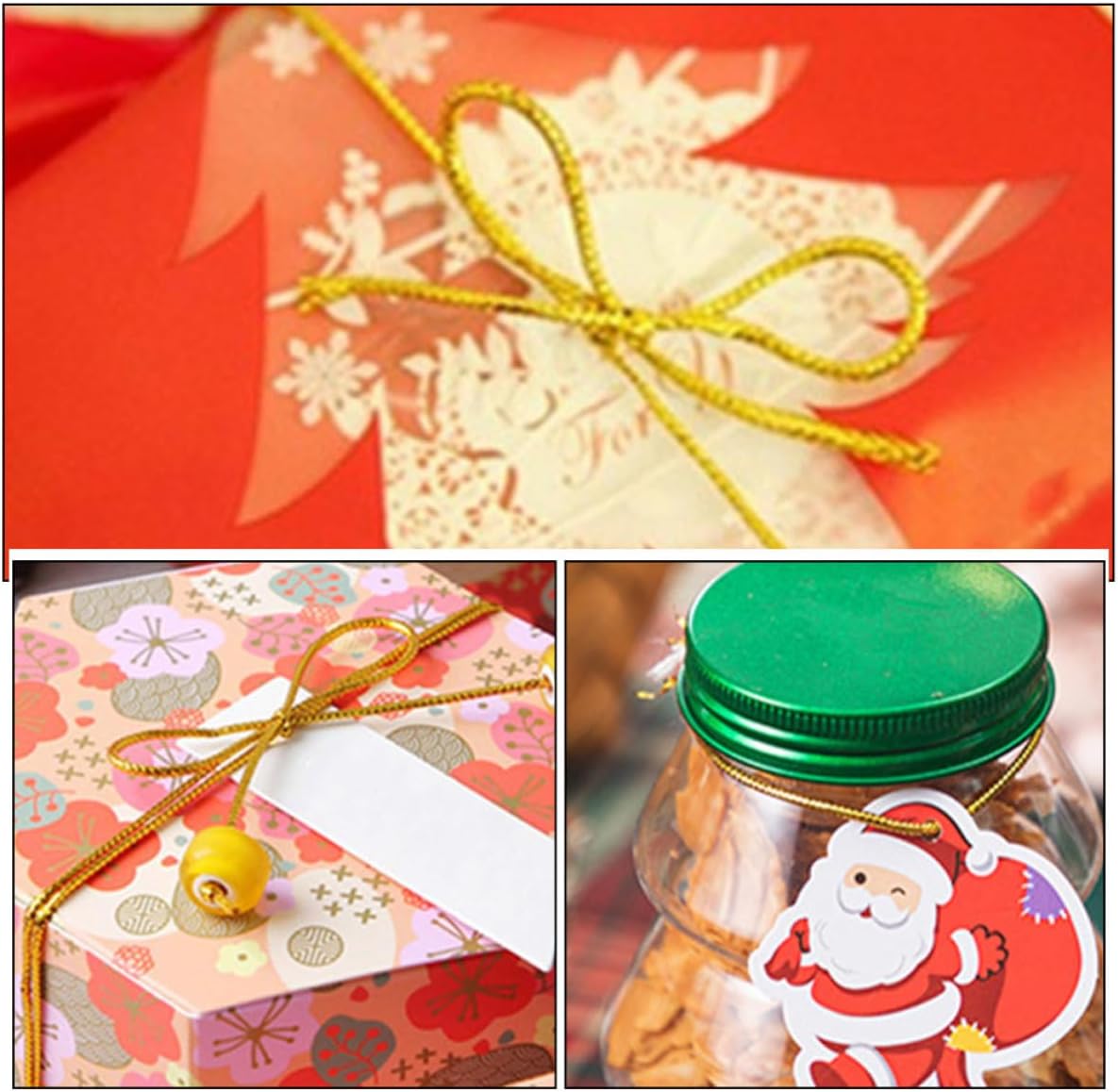 BESTYASH Gold Elastic Cords and Secure Tight Binding, Plastic Fiber 4 Rolls with Excellent Elasticity Ornament Strings Twine for Crafts for Tying up Bags and Boxes