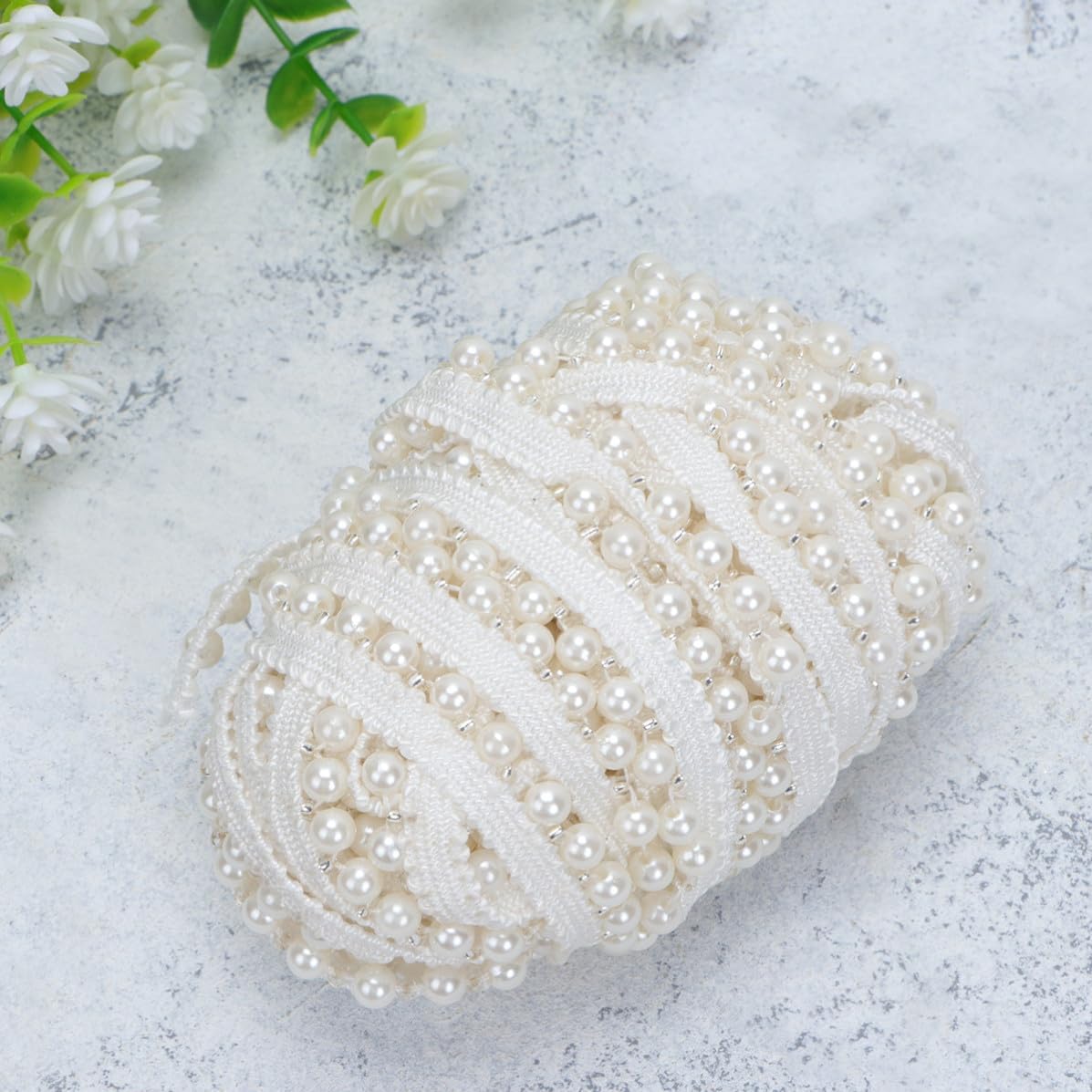 DIY Pearl Lace Ribbon Fabric Trim for Costume and Bags, White