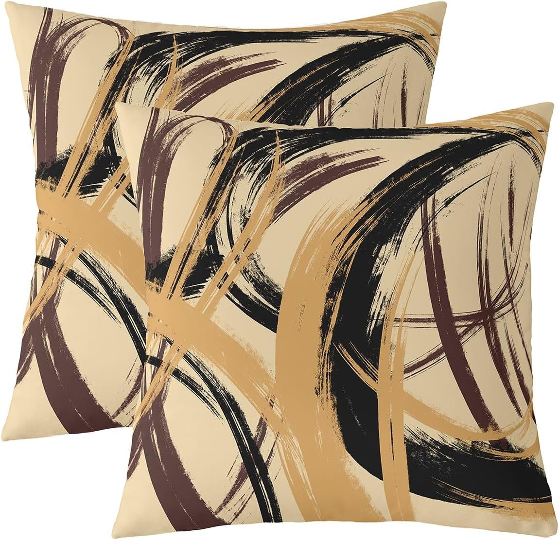 ブラウンブラッククッションケース2枚セット ストライプ 抽象的 スローピローカバー 子供 男の子 女の子 ティーン ルーム 装飾 幾