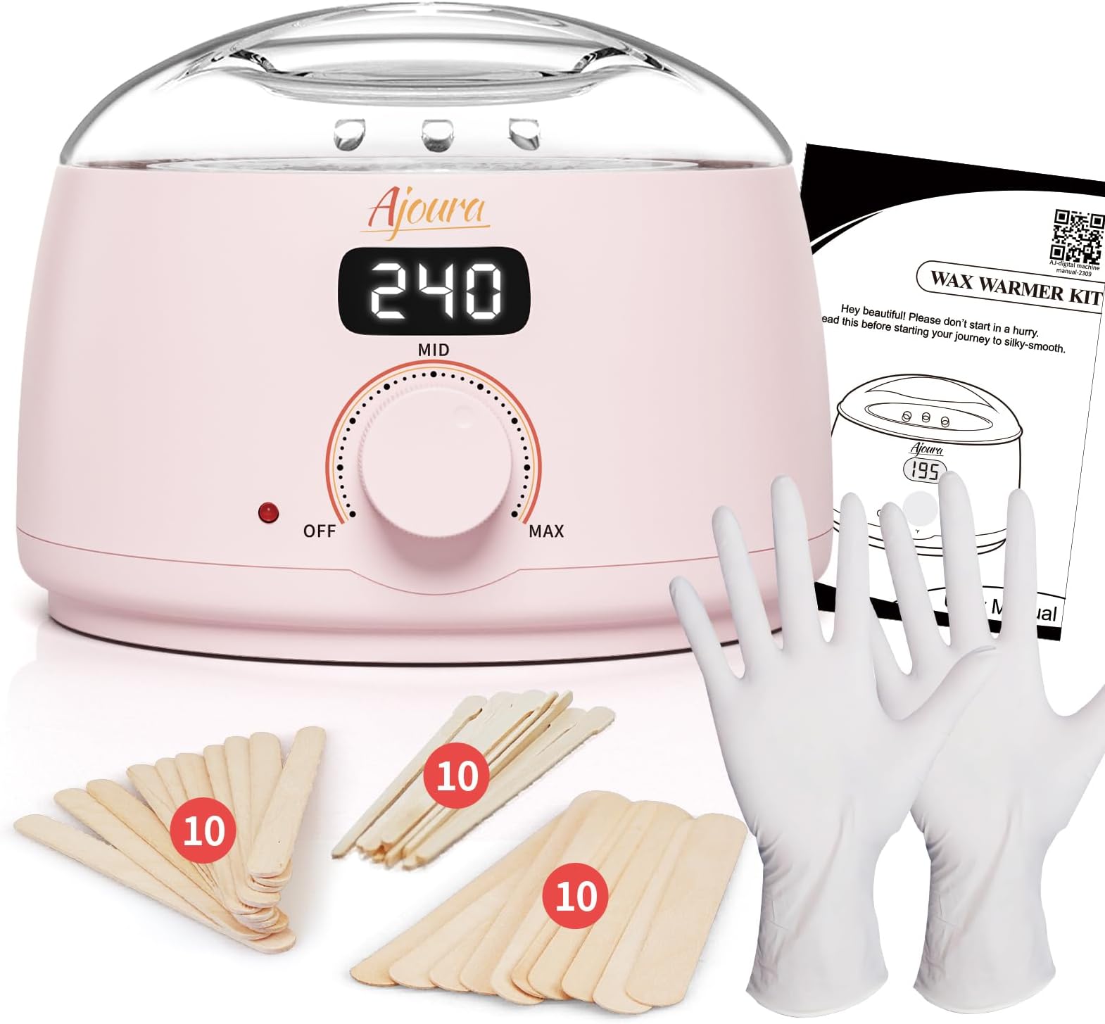 Digital Wax Warmer, 10 minutes Quick-Heat Hair Removal Kit with Precision Temp. Control, Wax Heater including 30 Waxing Sticks & 2 Pairs of Gloves, Ideal Home & Salon Use for Whole Body