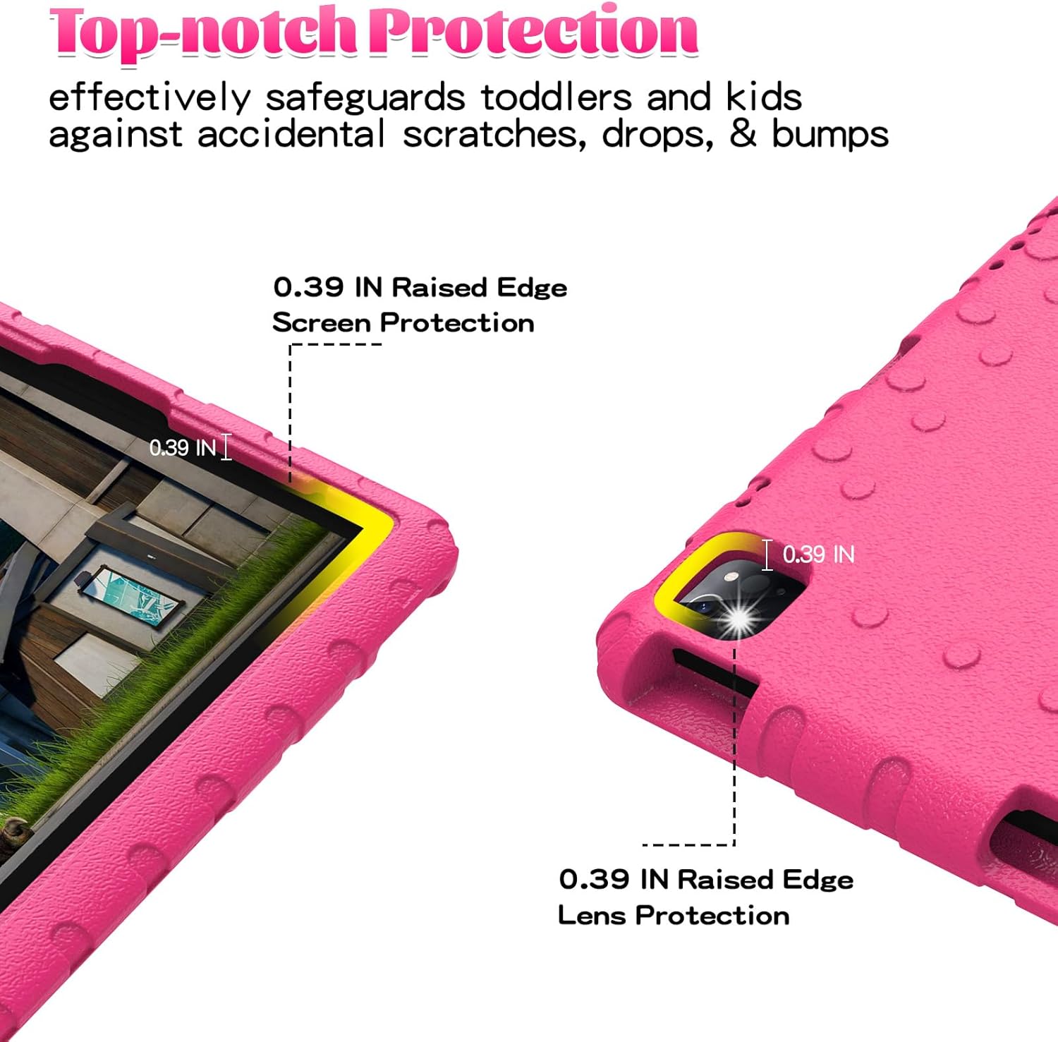 for iPad Pro 12.9 Case 3rd/4th/5th/6th Generation, Kids Proof EVA Super Protection Cover for iPad Pro 12.9-inch 2022/2021/2020/2018 with Pencil Holder & Handle Stand, Rose Red