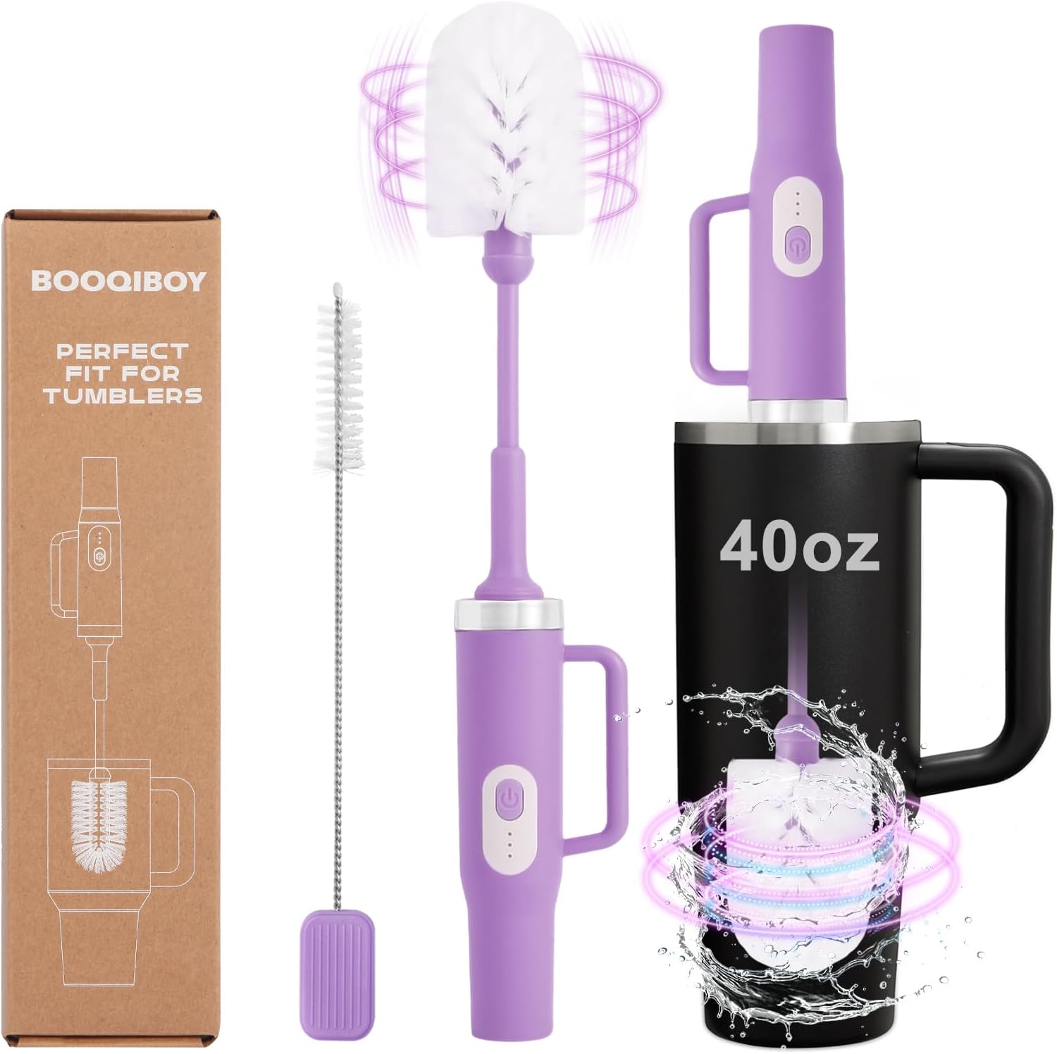 Electric Water Bottle Brush and Straw Cleaner Brush, Long Handle Bottle Cleaner Brush, 2 in 1 Bottle Cleaning Brush for Sports Bottles, Baby Bottles, Mugs, Straws,Stanley Cup