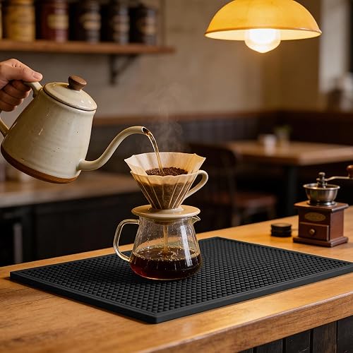 Miniatura 5 de Tapete de barra de 18 x 12 pulgadas (2 piezas) de goma para encimera y secado de platos, tapete antideslizante con diseño de flujo de aire para bar