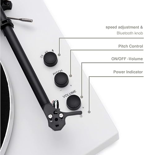 Miniatura 7 de Crosley T150C-WH Sistema de tocadiscos Bluetooth de 2 velocidades con brazo de tono ponderado y altavoces estéreo, color blanco Negro