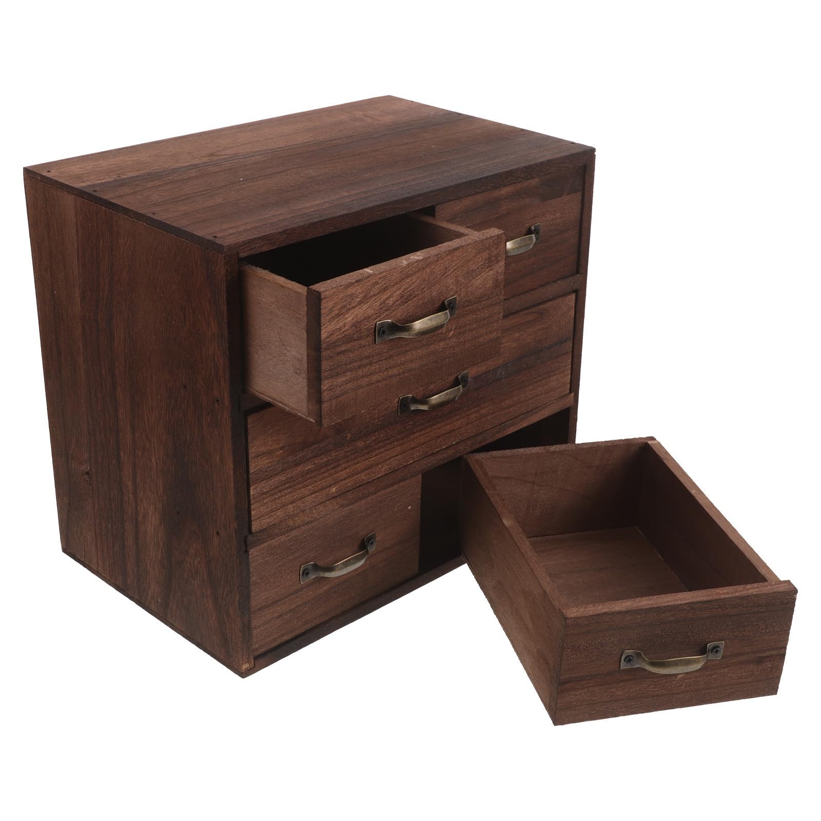 Organizzatore da Scrivania in Legno Naturale con 5 Cassetti Multilivello, Struttura Verticale in Metallo, Capacità Versatile per Bagno e Vanità, Design Moderno e Funzionale
